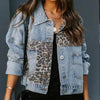 Lavish Style Winter Long-sleeved Jacket Denim Trendy Leopard Print Stitching Lapel Short Jacket For Women And Girls by Stevvex