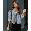 Lavish Style Winter Long-sleeved Jacket Denim Trendy Leopard Print Stitching Lapel Short Jacket For Women And Girls by Stevvex