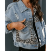 Lavish Style Winter Long-sleeved Jacket Denim Trendy Leopard Print Stitching Lapel Short Jacket For Women And Girls by Stevvex
