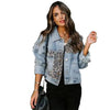 Lavish Style Winter Long-sleeved Jacket Denim Trendy Leopard Print Stitching Lapel Short Jacket For Women And Girls by Stevvex