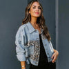 Lavish Style Winter Long-sleeved Jacket Denim Trendy Leopard Print Stitching Lapel Short Jacket For Women And Girls by Stevvex