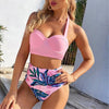Leaf Floral Bikini Set Women Backless High-Waist Two Pieces Swimwear Beach Bathing Suits Swimsuits Women's Ruffle Bandage Bikini High Waist Bottoms Two Piece Swimsuits by Stevvex
