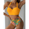 Leaf Floral Bikini Set Women Backless High-Waist Two Pieces Swimwear Beach Bathing Suits Swimsuits Women's Ruffle Bandage Bikini High Waist Bottoms Two Piece Swimsuits by Stevvex