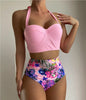 Leaf Floral Bikini Set Women Backless High-Waist Two Pieces Swimwear Beach Bathing Suits Swimsuits Women's Ruffle Bandage Bikini High Waist Bottoms Two Piece Swimsuits by Stevvex