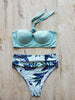 Leaf Floral Bikini Set Women Backless High-Waist Two Pieces Swimwear Beach Bathing Suits Swimsuits Women's Ruffle Bandage Bikini High Waist Bottoms Two Piece Swimsuits by Stevvex