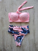 Leaf Floral Bikini Set Women Backless High-Waist Two Pieces Swimwear Beach Bathing Suits Swimsuits Women's Ruffle Bandage Bikini High Waist Bottoms Two Piece Swimsuits by Stevvex
