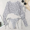 Leopard Print 3 Piece Set Long Sleeves Swimsuit 3 Piece Swimsuit Set Halter High Waist Bathing Suit With Long Sleeve Swimwear Cover Up Women's Swimming Bikini Low Waist Swimwear Women Bathing Suit by Stevvex