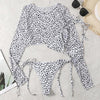 Leopard Print 3 Piece Set Long Sleeves Swimsuit 3 Piece Swimsuit Set Halter High Waist Bathing Suit With Long Sleeve Swimwear Cover Up Women's Swimming Bikini Low Waist Swimwear Women Bathing Suit by Stevvex