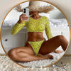 Leopard Print 3 Piece Set Long Sleeves Swimsuit 3 Piece Swimsuit Set Halter High Waist Bathing Suit With Long Sleeve Swimwear Cover Up Women's Swimming Bikini Low Waist Swimwear Women Bathing Suit by Stevvex