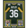 Framed Autographed/Signed Leroy Butler 35x39 Green Bay Green Football Jersey Beckett BAS COA by Hall of Fame Sports Memorabilia