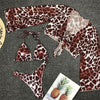 Long Sleeve Mesh Bikini Swimwear Women Three Pieces Leopard Swimsuit Female Summer Bathing Suit Brazilian 3 Pieces Set Knot Front Off Shoulder Cover Up with Halter Bikini Sets Bathing Suit by Stevvex