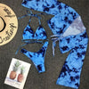Long Sleeve Mesh Bikini Swimwear Women Three Pieces Leopard Swimsuit Female Summer Bathing Suit Brazilian 3 Pieces Set Knot Front Off Shoulder Cover Up with Halter Bikini Sets Bathing Suit by Stevvex
