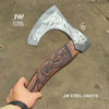 Hand-Engraved Viking Bearded Axe with Carved Hardwood Handle – Damascus Steel Blade | JW SteelCrafts by JW SteelCrafts