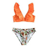 Low-waist Bikinis Set Swimwear Women Swimsuits Bathing Suit Orange Floral Ruffled Bikini Beachwear Bikini Swimsuits Ruffle Floral Two Piece Bathing Suits Printed Halter Neck Swimwear Beachwear by Stevvex
