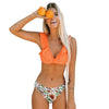 Low-waist Bikinis Set Swimwear Women Swimsuits Bathing Suit Orange Floral Ruffled Bikini Beachwear Bikini Swimsuits Ruffle Floral Two Piece Bathing Suits Printed Halter Neck Swimwear Beachwear by Stevvex