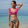 Low-waist Bikinis Set Swimwear Women Swimsuits Bathing Suit Orange Floral Ruffled Bikini Beachwear Bikini Swimsuits Ruffle Floral Two Piece Bathing Suits Printed Halter Neck Swimwear Beachwear by Stevvex