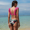Low-waist Bikinis Set Swimwear Women Swimsuits Bathing Suit Orange Floral Ruffled Bikini Beachwear Bikini Swimsuits Ruffle Floral Two Piece Bathing Suits Printed Halter Neck Swimwear Beachwear by Stevvex
