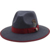 Luxurious Unique Couple Hats Wide Brim Fedora Hat Winter Autumn Trendy Fedora Hat Women Black Red Wedding Hat With Feather Belts For Hats Men Beautiful Gentleman Elegant Classical Hat by Stevvex