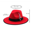 Luxurious Unique Couple Hats Wide Brim Fedora Hat Winter Autumn Trendy Fedora Hat Women Black Red Wedding Hat With Feather Belts For Hats Men Beautiful Gentleman Elegant Classical Hat by Stevvex