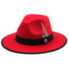 Luxurious Unique Couple Hats Wide Brim Fedora Hat Winter Autumn Trendy Fedora Hat Women Black Red Wedding Hat With Feather Belts For Hats Men Beautiful Gentleman Elegant Classical Hat by Stevvex