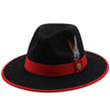 Luxurious Unique Couple Hats Wide Brim Fedora Hat Winter Autumn Trendy Fedora Hat Women Black Red Wedding Hat With Feather Belts For Hats Men Beautiful Gentleman Elegant Classical Hat by Stevvex