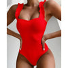 Luxury Black Female Swimsuit Vintage One Piece Ruffled Push Up Tummy Control Swimwear Halter One Piece Slimming Retro Swimsuit Women's Plus Size Push Up Bathing Suit Solid Red Swimwear Women Padded Bathing Suits by Stevvex