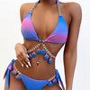 Luxury Diamond Bikini Halter Push Up Swimwear Women's Beach Bikini Crystal Side Bottom Triangle Bikini Halter Swimsuits Women Swimsuit Female Strappy Bikini Set Summer Party Bathing Suit Beachwear by Stevvex