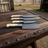 4-Piece Damascus Kitchen Knife Set — Chef, Slicer, Utility & Cleaver with White Camel Bone Handles & Steel Bolsters | JW Steel Crafts by JW SteelCrafts