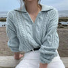 Luxury Kitty Retro Women Sweater Pullovers Knitted Casual Solid Autumn Turn-down Collar Feminine Loose All Match Soft Sweet Tops by Stevvex