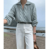 Luxury Kitty Retro Women Sweater Pullovers Knitted Casual Solid Autumn Turn-down Collar Feminine Loose All Match Soft Sweet Tops by Stevvex