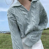 Luxury Kitty Retro Women Sweater Pullovers Knitted Casual Solid Autumn Turn-down Collar Feminine Loose All Match Soft Sweet Tops by Stevvex