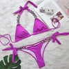 Luxury Purple Halter Crystal Diamond Bikini Female Swimsuit Women Swimwear Rhinestone Bikini Set Bathing Suit Women's Swimwear Rhinestone Halter Low Waist Tie Side Bikini Set 2 Pieces Crystal Diamond Swimsuit by Stevvex