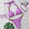 Luxury Purple Halter Crystal Diamond Bikini Female Swimsuit Women Swimwear Rhinestone Bikini Set Bathing Suit Women's Swimwear Rhinestone Halter Low Waist Tie Side Bikini Set 2 Pieces Crystal Diamond Swimsuit by Stevvex