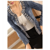 Luxury Spring Fashionable Women Denim Jacket Slim Zipper Casual Short Sequins Outerwear Ladies Vintage Crystal Biker by Stevvex