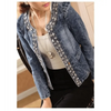 Luxury Spring Fashionable Women Denim Jacket Slim Zipper Casual Short Sequins Outerwear Ladies Vintage Crystal Biker by Stevvex