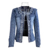 Luxury Spring Fashionable Women Denim Jacket Slim Zipper Casual Short Sequins Outerwear Ladies Vintage Crystal Biker by Stevvex