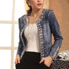 Luxury Spring Fashionable Women Denim Jacket Slim Zipper Casual Short Sequins Outerwear Ladies Vintage Crystal Biker by Stevvex