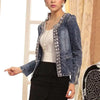 Luxury Spring Fashionable Women Denim Jacket Slim Zipper Casual Short Sequins Outerwear Ladies Vintage Crystal Biker by Stevvex