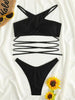 Luxury Women Black Halter Bikinis Women's Halter Bandage Bikini Bottom Push Up Swimsuits Swimsuit Women High Waist String Floral Printed 2 Piece Bathing Suits Solid Color Bikinis Sets Bathing Suit Female Beachwear by Stevvex