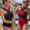 Luxury Women Black Swimsuits Women High Neck One Piece Swimsuits For Women Mesh Bathing Suits Open Back Swimwear One Piece Swimwear For Lady High Neck Bandage Cross Back Swimming Suit Female Holiday Beachwear by Stevvex