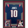 Framed Autographed/Signed Mac Jones 35x39 New England Blue Football Jersey Beckett BAS COA