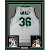 Framed Autographed/Signed Marcus Smart 35x39 Boston White Basketball Jersey Beckett BAS COA