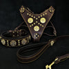 "Maximus Brown" BIG dog SET- Harness - collar - lead. Brass rivets by Bestia Dog Gear