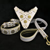 "Maximus White" BIG dog SET- Harness - collar - lead. Brass rivets by Bestia Dog Gear