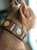 The "Maximus" collar 2.5 inch wide brown & gold by Bestia Dog Gear