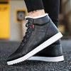 Men's Black Business Winter Shoes Casual High Top Cotton Leather Boots Plush Warm Sneakers Waterproof Snow Booties Fashion Sporting Shoes Leather Boots Winter Sneakers Outdoor Casual Office Shoes by Stevvex