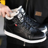 Men's Black Business Winter Shoes Casual High Top Cotton Leather Boots Plush Warm Sneakers Waterproof Snow Booties Fashion Sporting Shoes Leather Boots Winter Sneakers Outdoor Casual Office Shoes by Stevvex