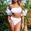 Mesh Ruffle Swimsuit Female Bikini Strapless Swimwear Women High Waist Bikini Set Black Pink Bathing Suit Women Ruffle Bikini Yellow Swimsuit Two Piece Flounce Bathing Suit Set by Stevvex