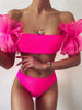 Mesh Ruffle Swimsuit Female Bikini Strapless Swimwear Women High Waist Bikini Set Black Pink Bathing Suit Women Ruffle Bikini Yellow Swimsuit Two Piece Flounce Bathing Suit Set by Stevvex
