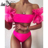 Mesh Ruffle Swimsuit Female Bikini Strapless Swimwear Women High Waist Bikini Set Black Pink Bathing Suit Women Ruffle Bikini Yellow Swimsuit Two Piece Flounce Bathing Suit Set by Stevvex